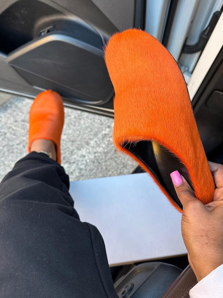 Fur Slip-On Flat Slides - Elara Row