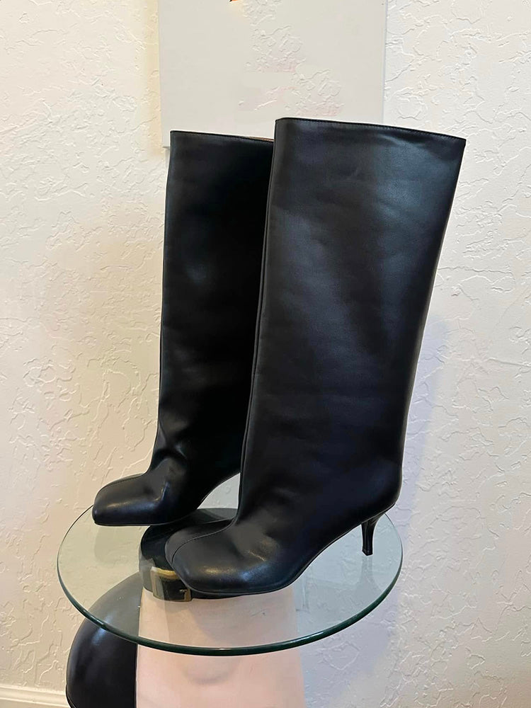 Suede Wide Calf Square Toe Boots - Elara Row