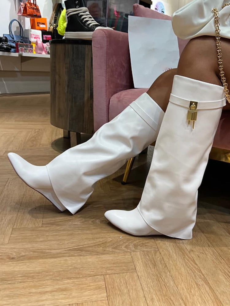 Lock & Key Leather Wedge Heel Boots - Elara Row