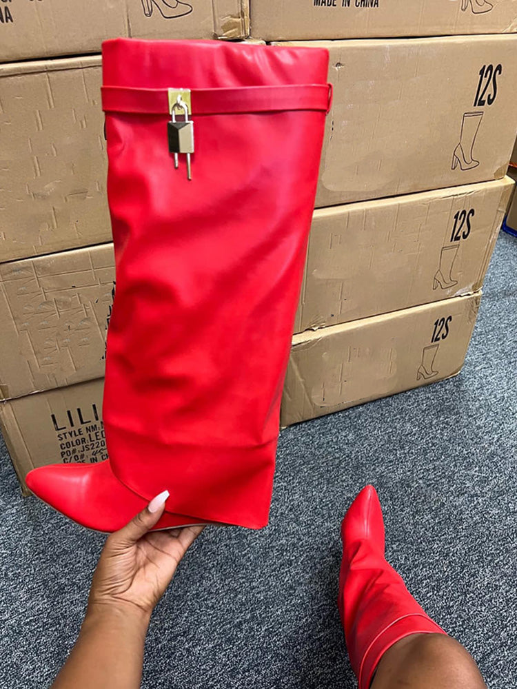 Lock & Key Leather Wedge Heel Boots - Elara Row