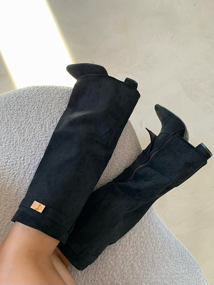Fold Chunky Heel Knee High Boots - Elara Row
