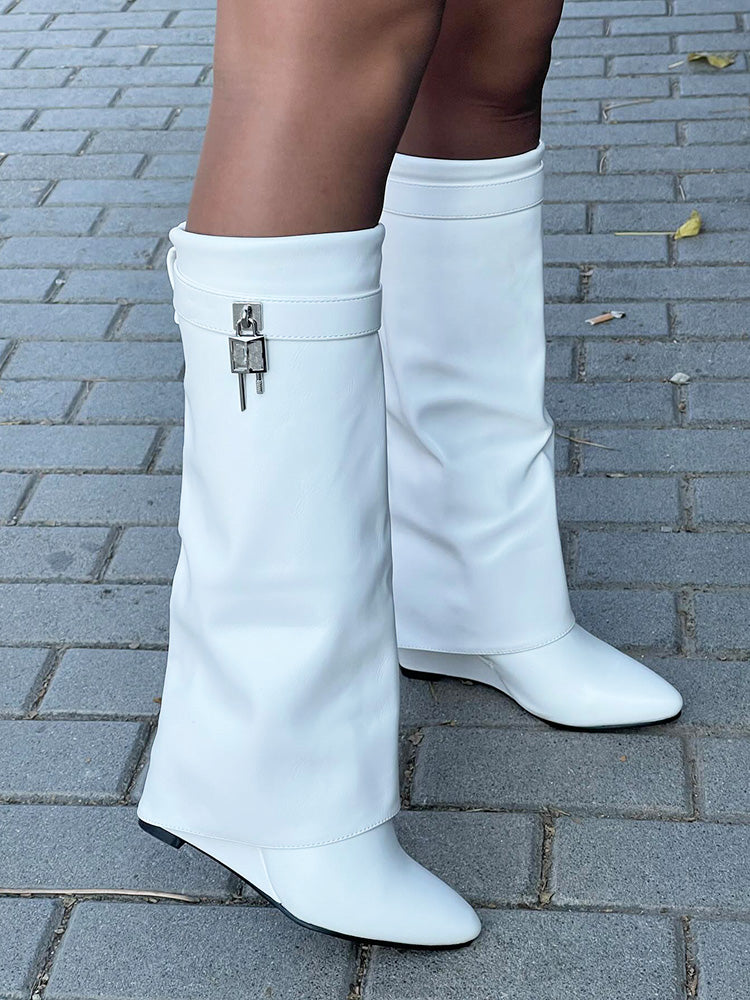 Lock & Key Leather Wedge Heel Boots - Elara Row