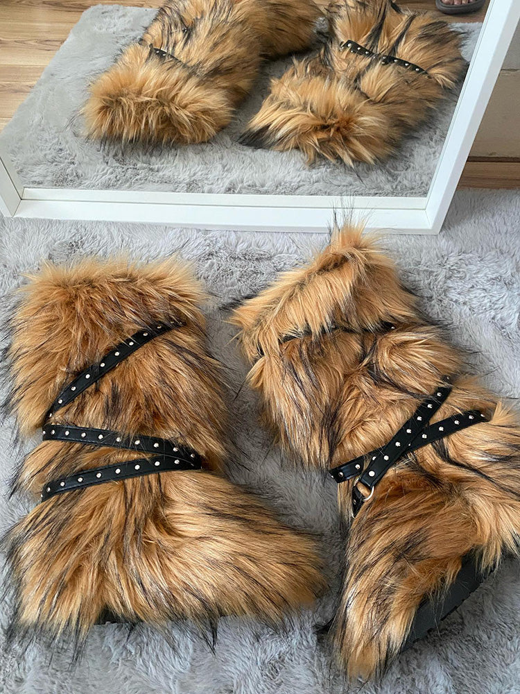 Buckle Faux Fur Boots - Elara Row