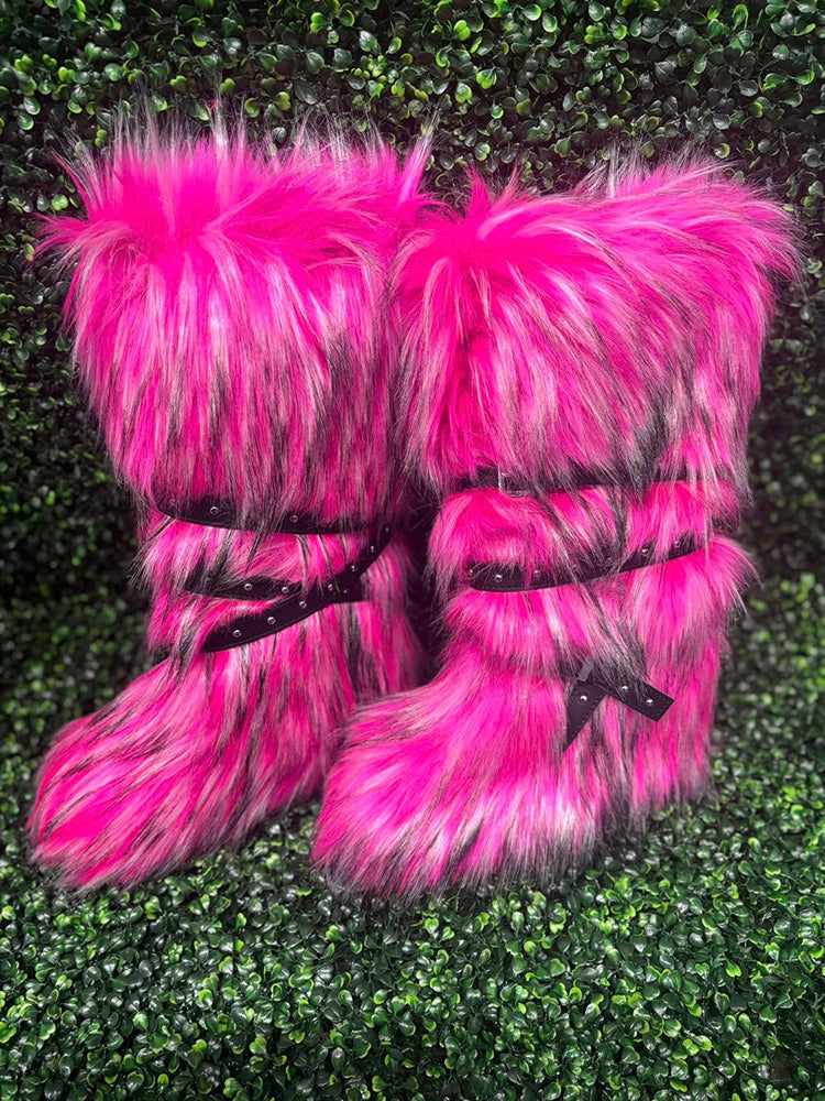 Buckle Faux Fur Boots - Elara Row