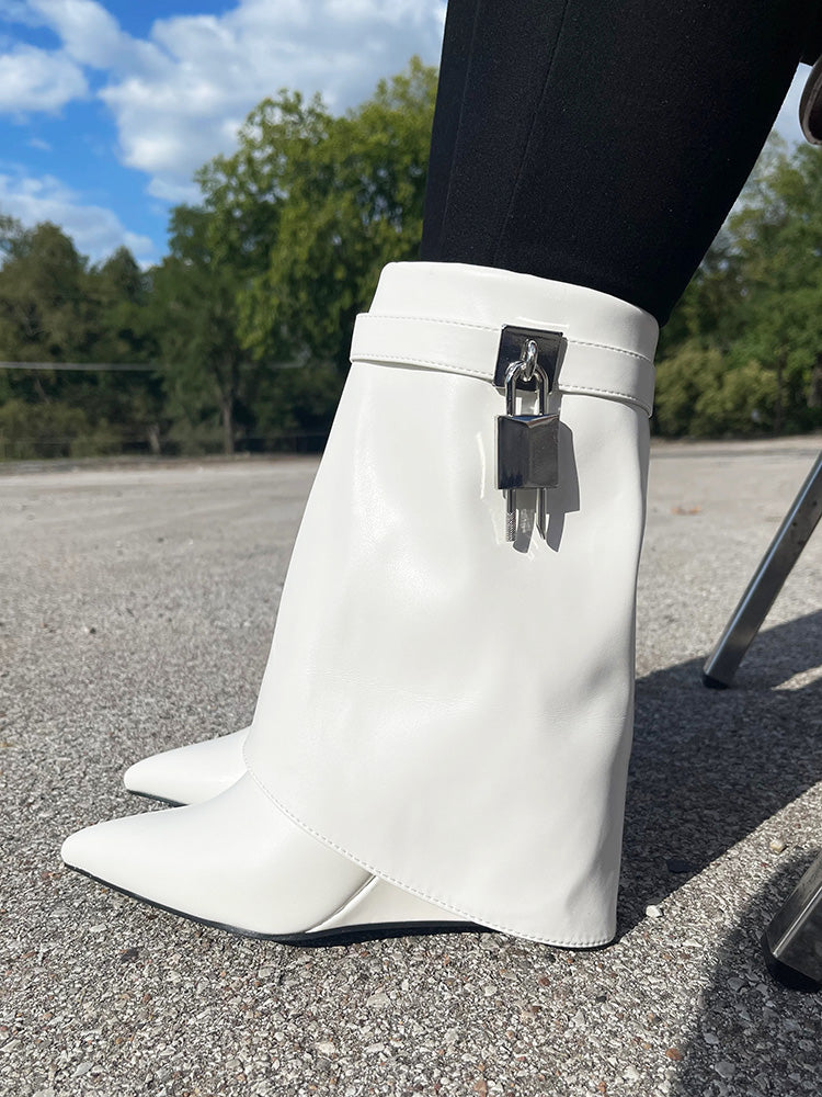 Lock & Key Leather Wedge Calf Booties