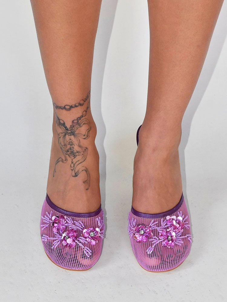 Floral Embroidered Mesh Wedge