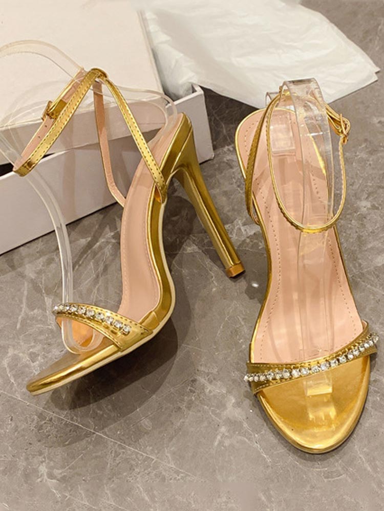 Rhinestone Ankle Strap Heels - Elara Row