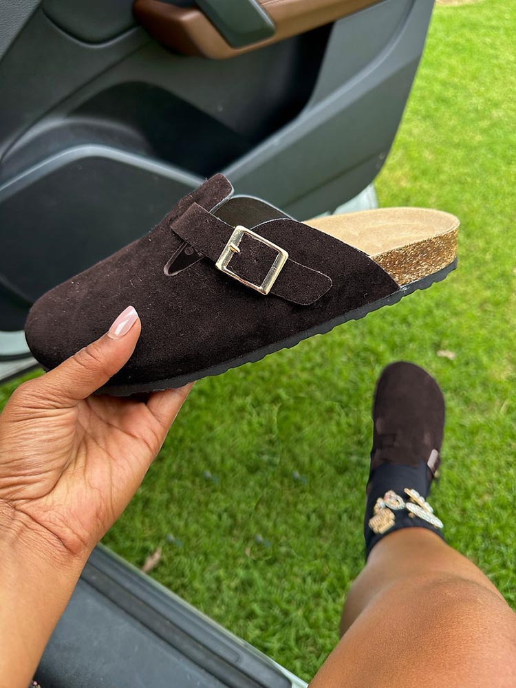 Suede Slip-On Sandals - Elara Row