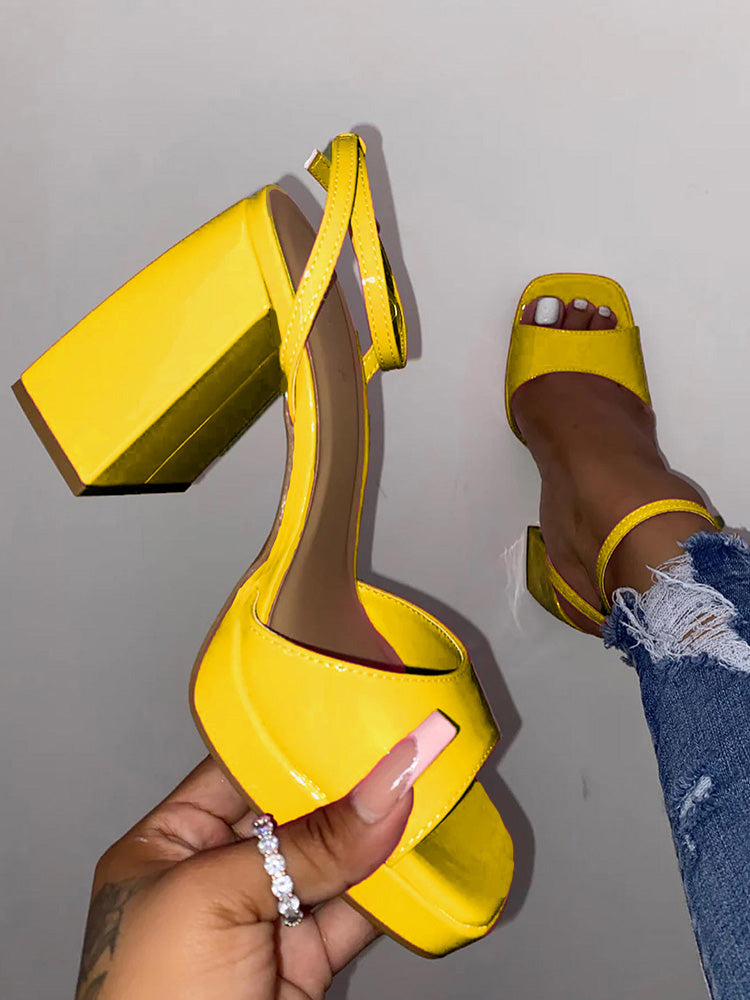 Leather Chunky Heel Sandals - Elara Row
