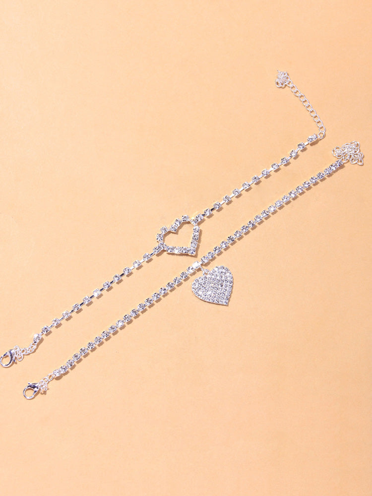 2PCS Rhinestone Heart Anklet - Elara Row