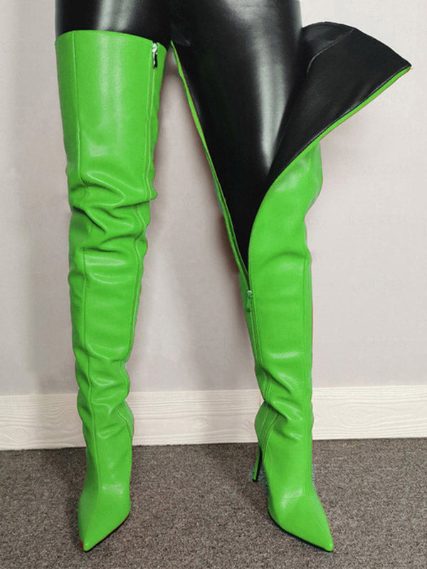 Full Zip Over The Knee Leather Boots - Elara Row