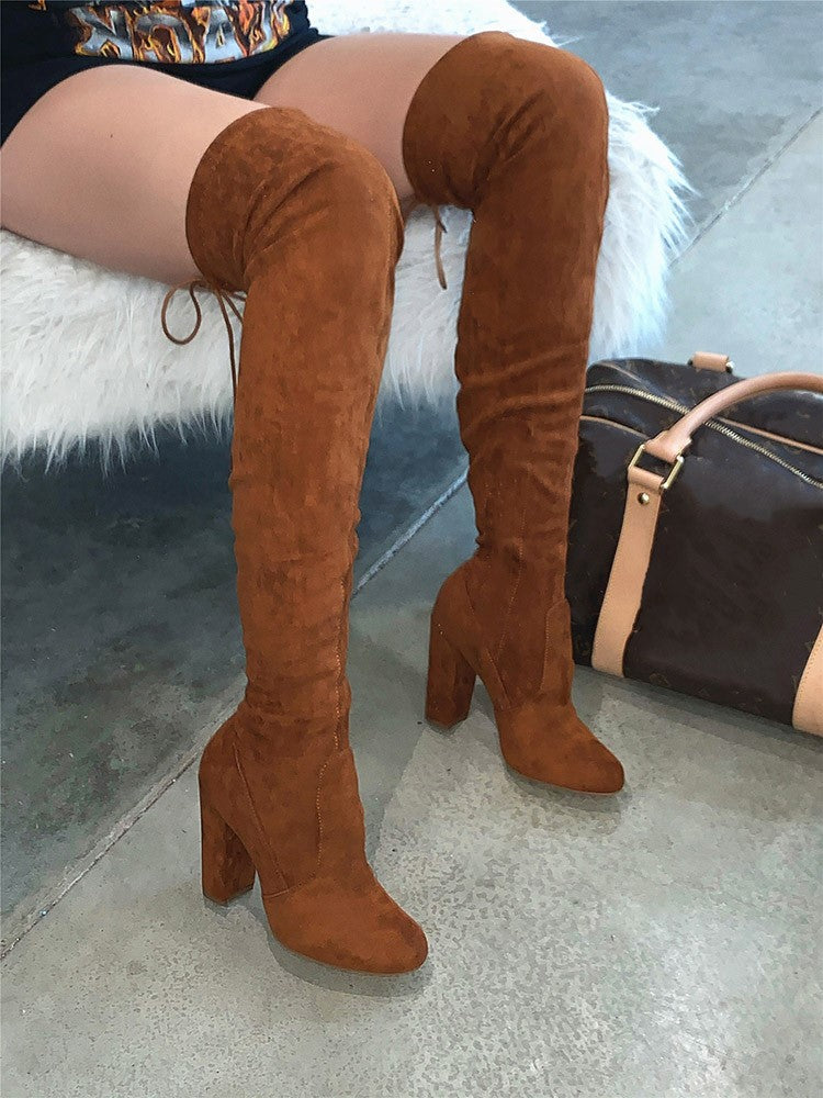 Suede Tie Back Boots - Elara Row
