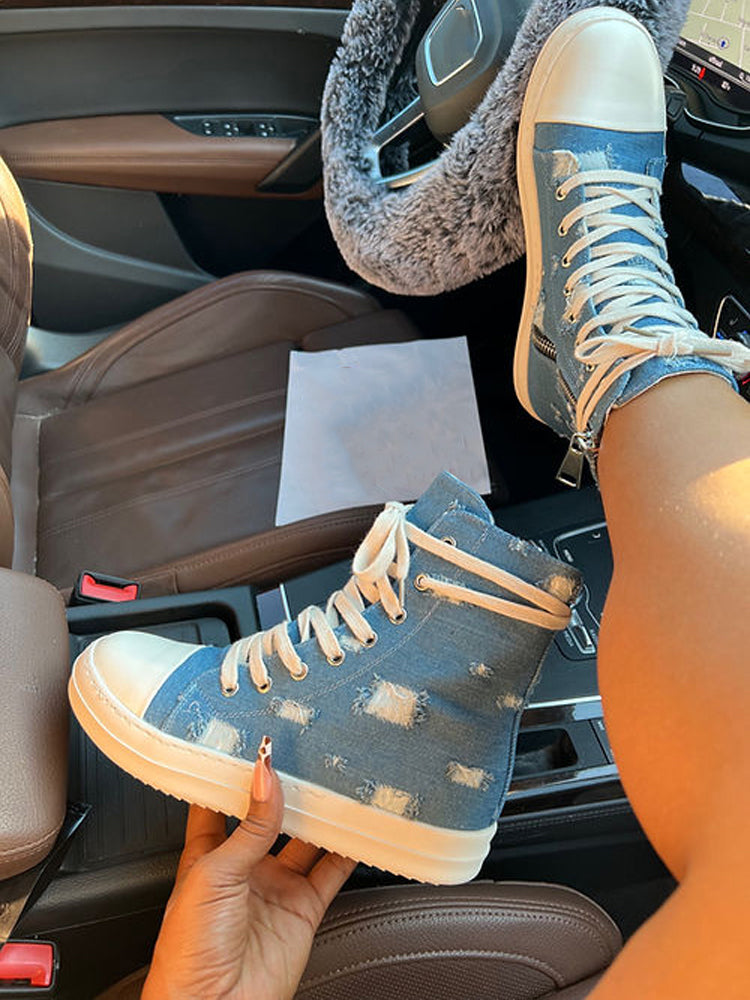 Denim High-Top Sneakers - Elara Row