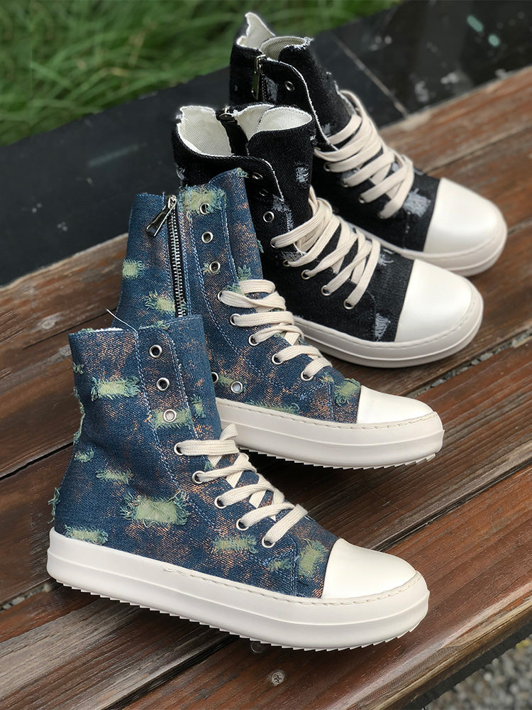 Denim High-Top Sneakers - Elara Row