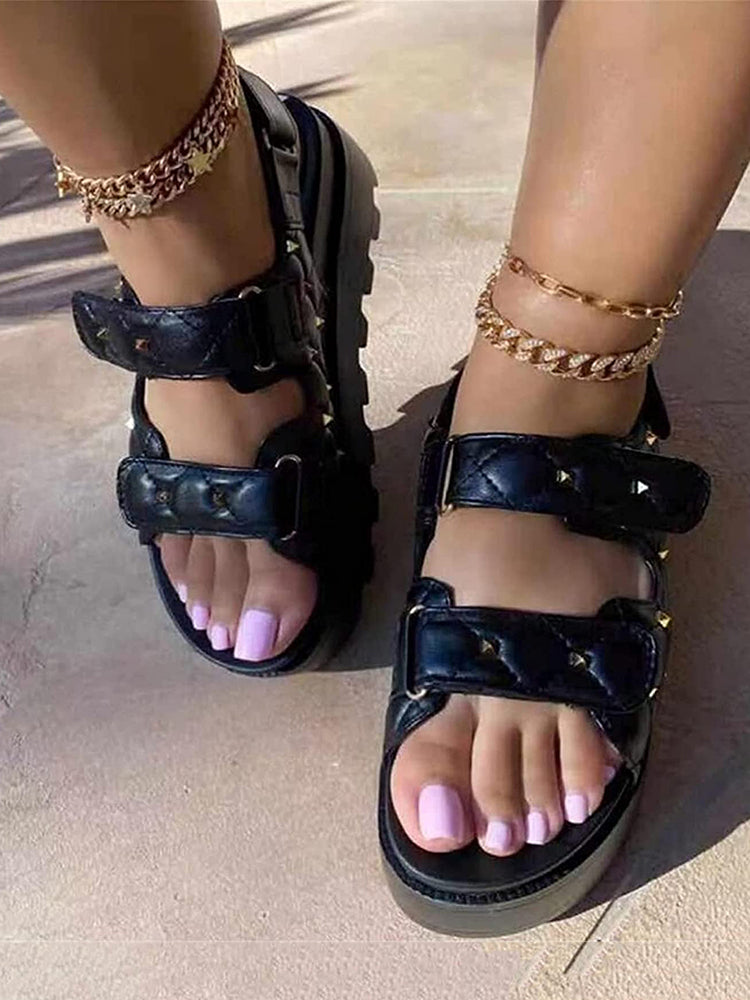 Velcro Studs Decor Thick Sole Sandals - Elara Row
