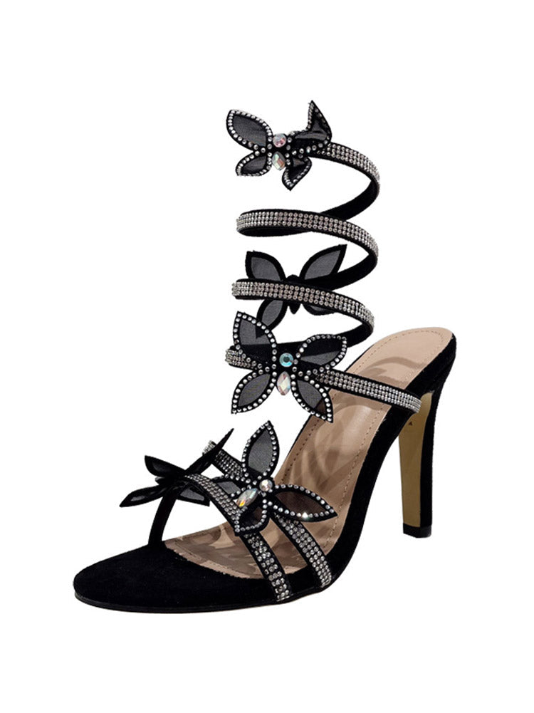Butterfly Ankle-Wrap Sandals - Elara Row