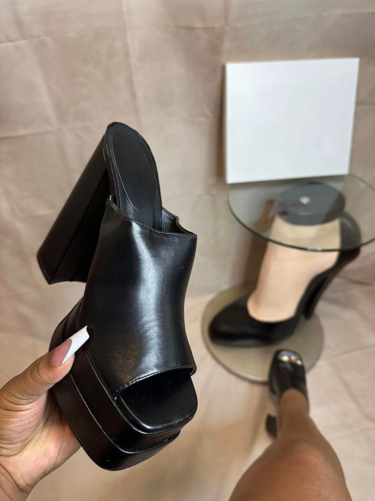 Platform Chunky Heeled Mules