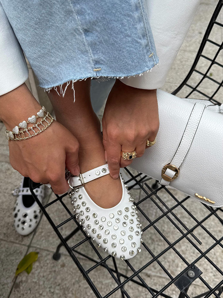 Rhinestone Leather Ballet Flats