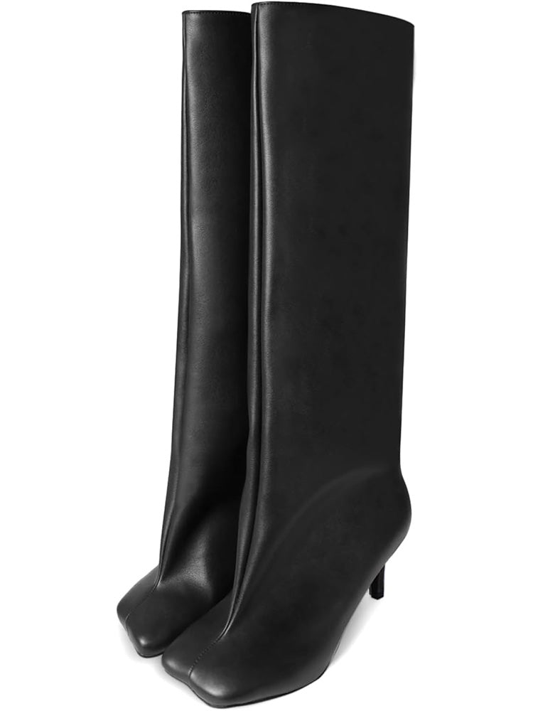 Suede Wide Calf Square Toe Boots - Elara Row