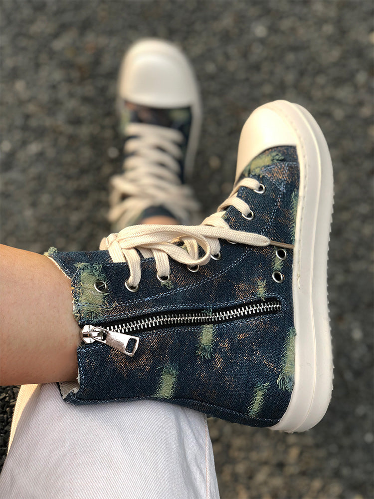 Denim High-Top Sneakers - Elara Row