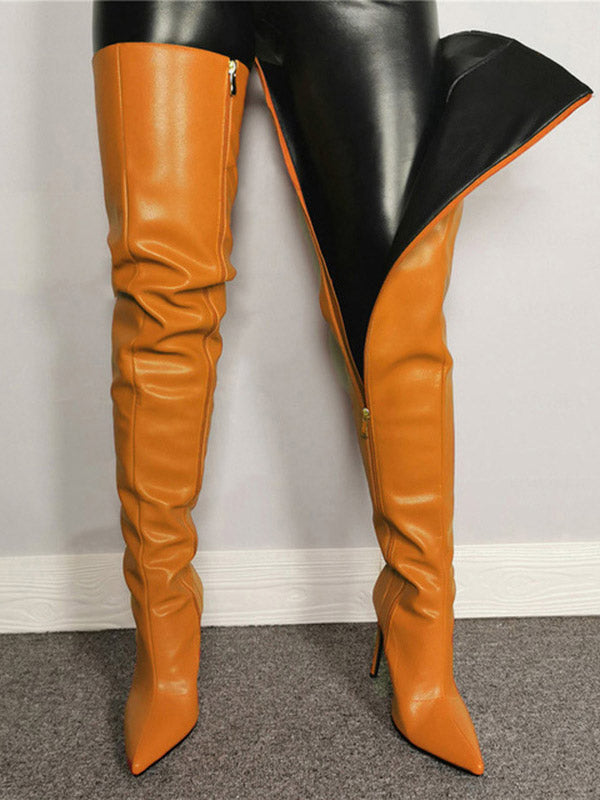 Full Zip Over The Knee Leather Boots - Elara Row
