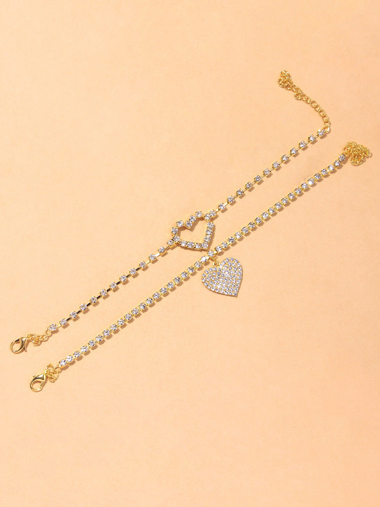 2PCS Rhinestone Heart Anklet - Elara Row