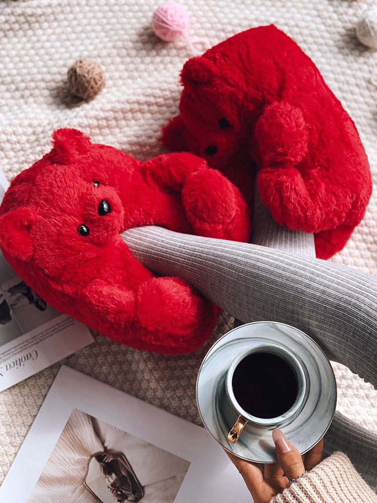 Fluffy Teddy Bear Slippers - Elara Row