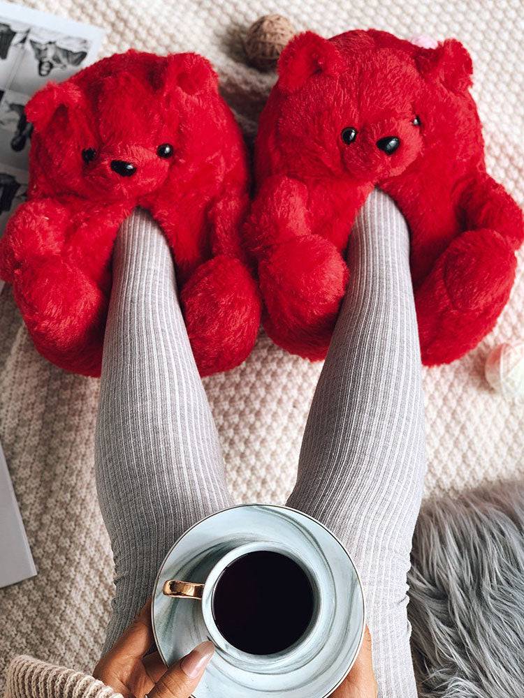 Fluffy Teddy Bear Slippers - Elara Row