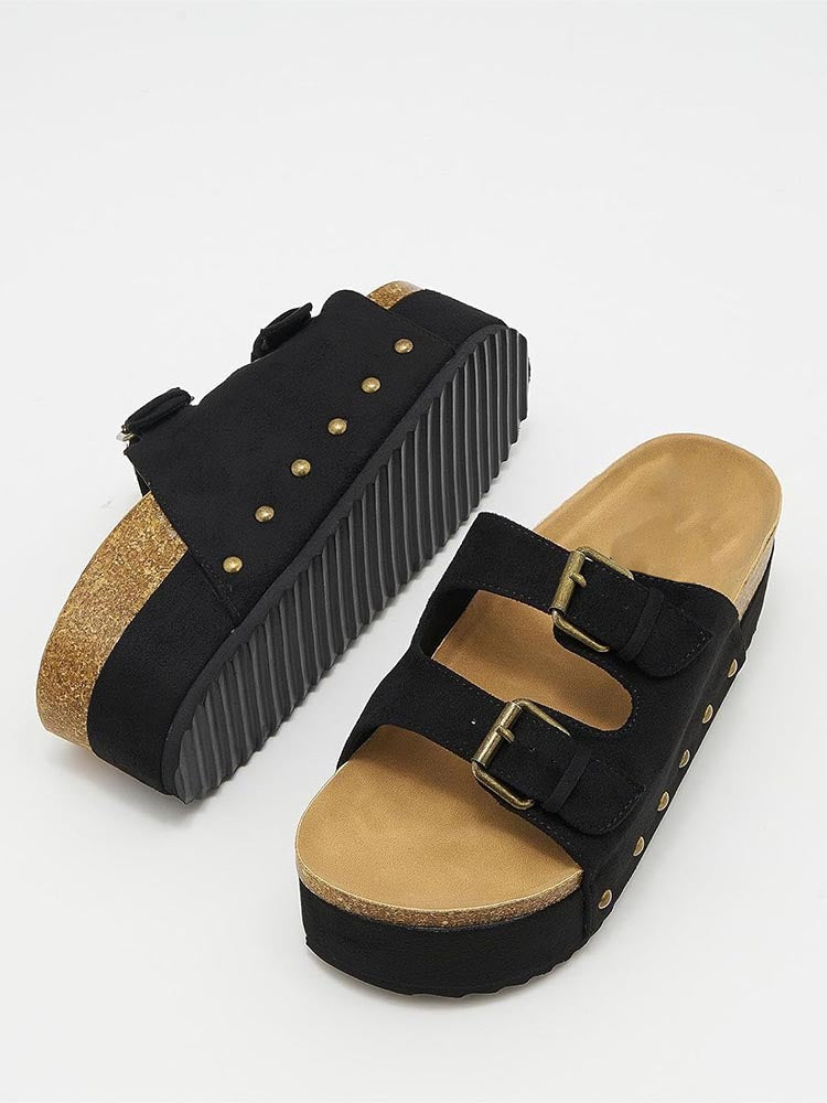 Double Buckle Strap Platform Sandals - Elara Row