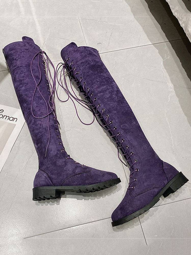 Lace Up Flat Suede Boots - Elara Row