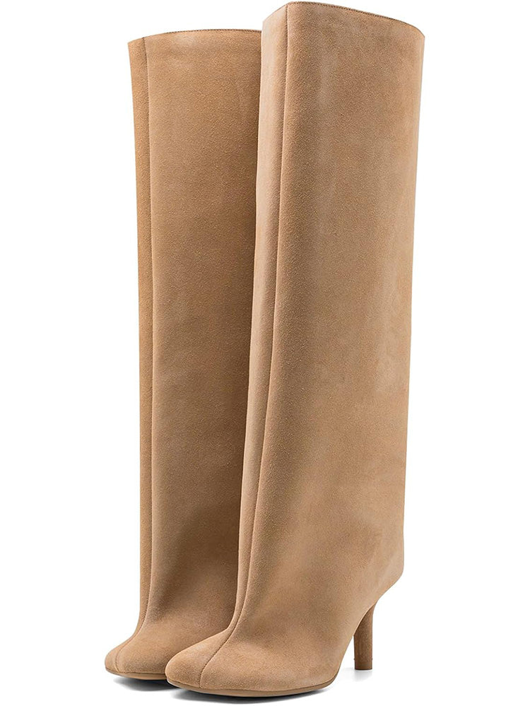 Suede Wide Calf Square Toe Boots - Elara Row