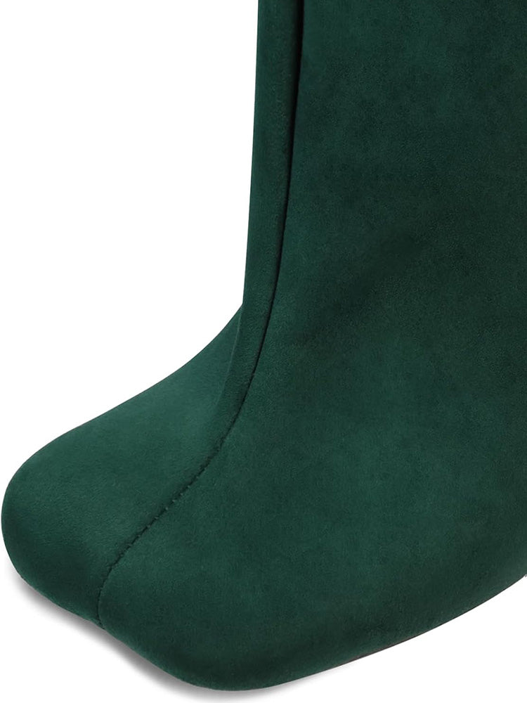 Suede Wide Calf Square Toe Boots - Elara Row