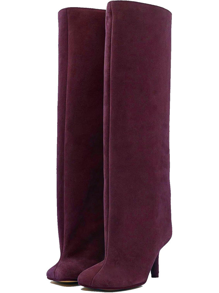 Suede Wide Calf Square Toe Boots - Elara Row