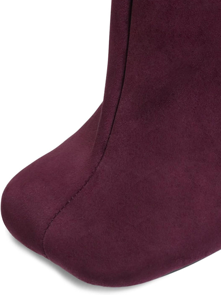 Suede Wide Calf Square Toe Boots - Elara Row