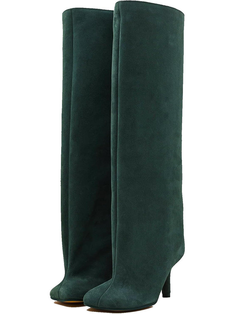Suede Wide Calf Square Toe Boots - Elara Row