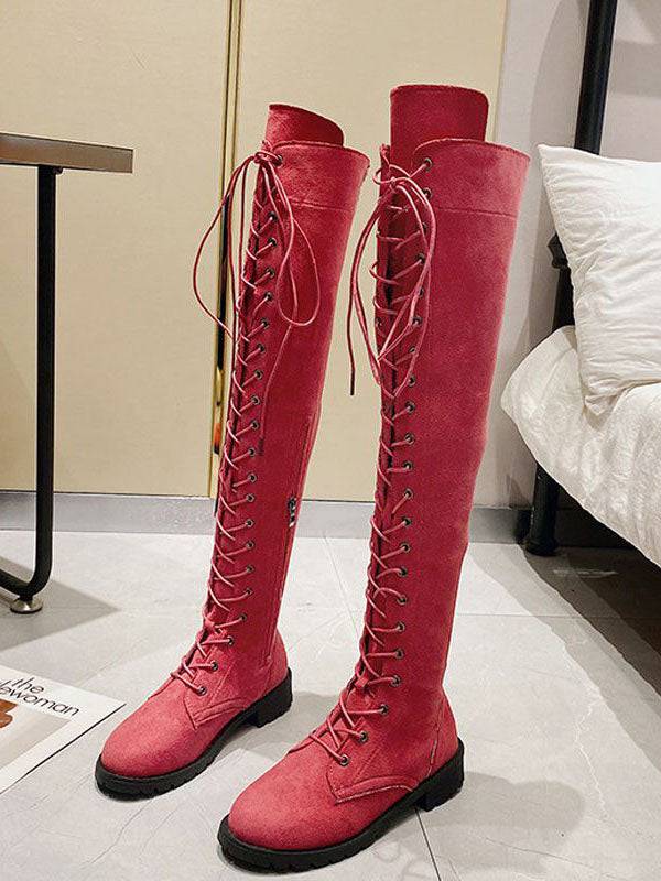 Lace Up Flat Suede Boots - Elara Row