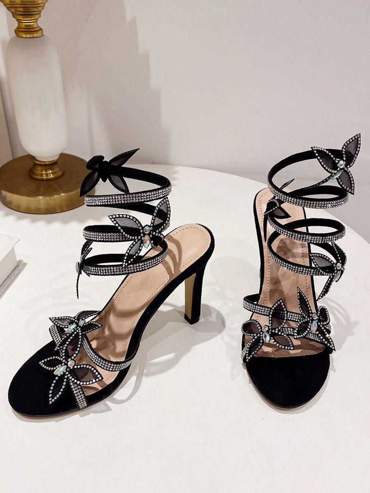 Butterfly Ankle-Wrap Sandals - Elara Row