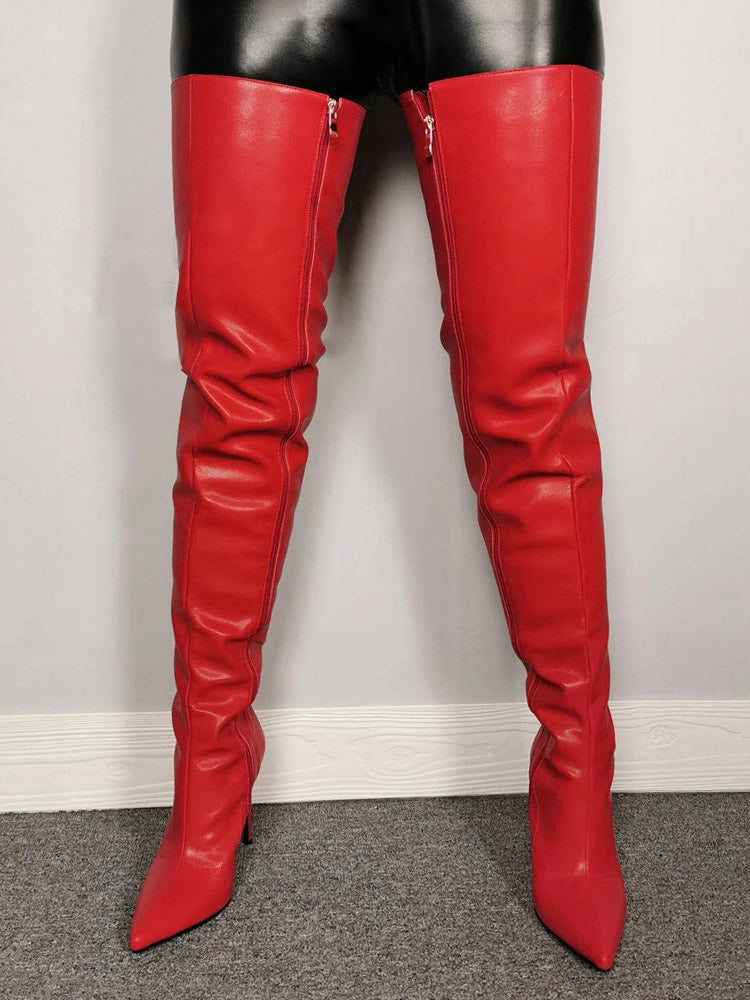 Full Zip Over The Knee Leather Boots - Elara Row