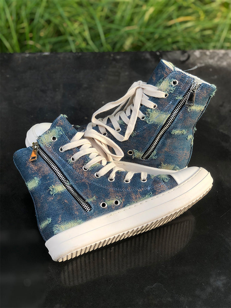 Denim High-Top Sneakers - Elara Row