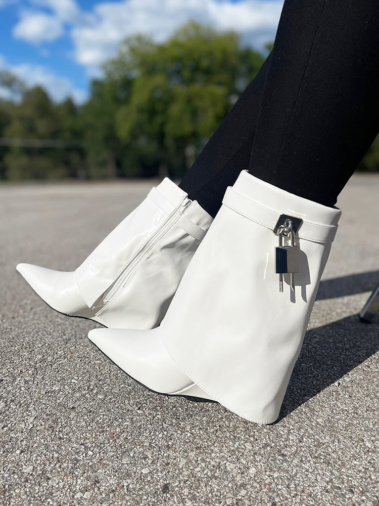 Lock & Key Leather Wedge Calf Booties