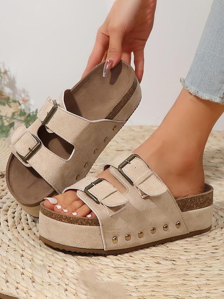 Double Buckle Strap Platform Sandals - Elara Row