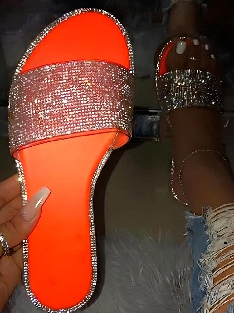 Crystal Glitter Flat Bling Slippers - Elara Row