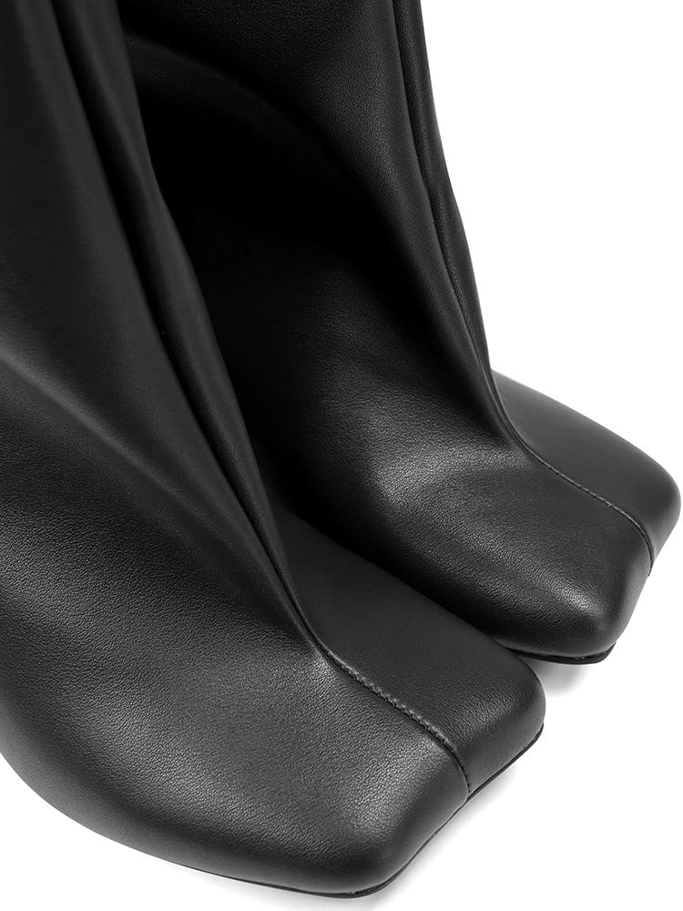Suede Wide Calf Square Toe Boots - Elara Row