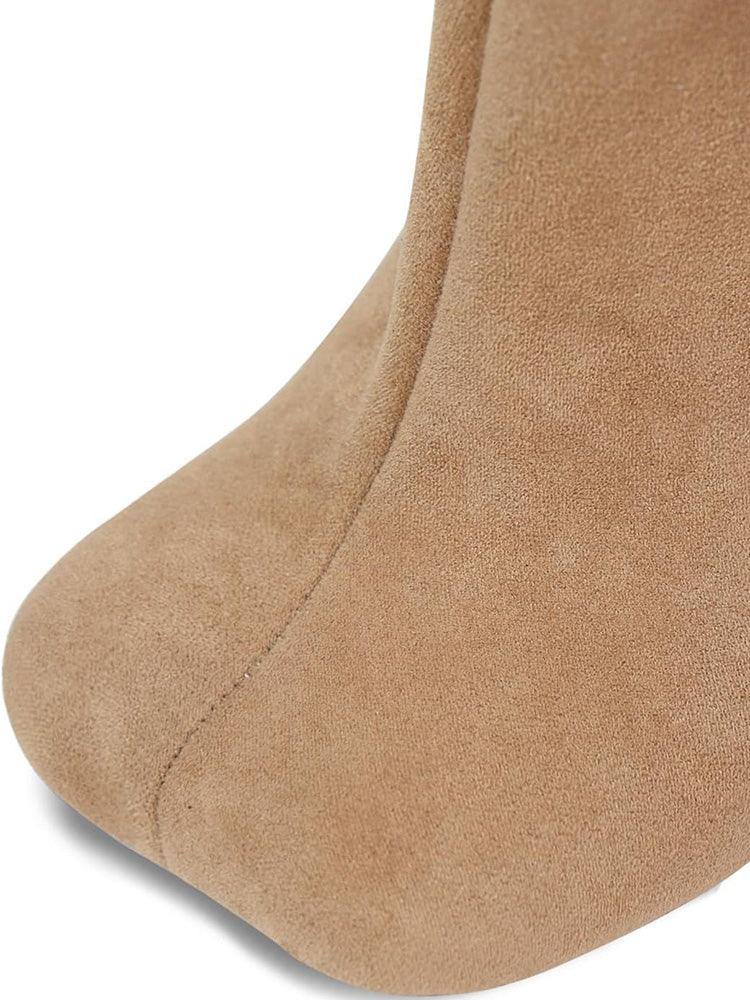 Suede Wide Calf Square Toe Boots - Elara Row