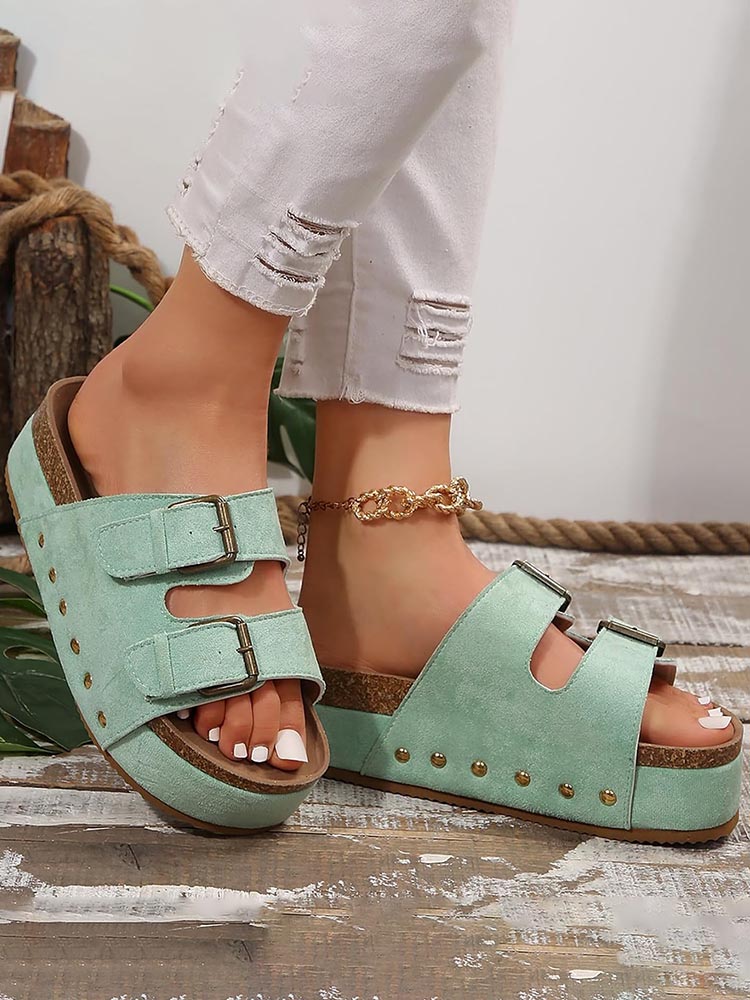Double Buckle Strap Platform Sandals - Elara Row