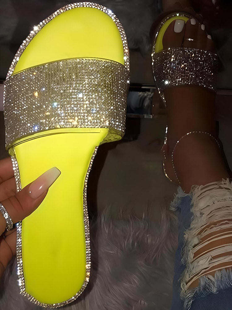 Crystal Glitter Flat Bling Slippers - Elara Row