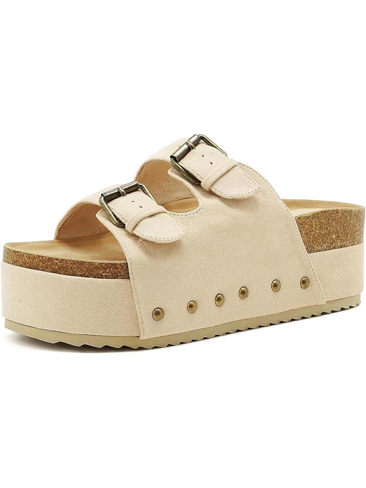 Double Buckle Strap Platform Sandals - Elara Row