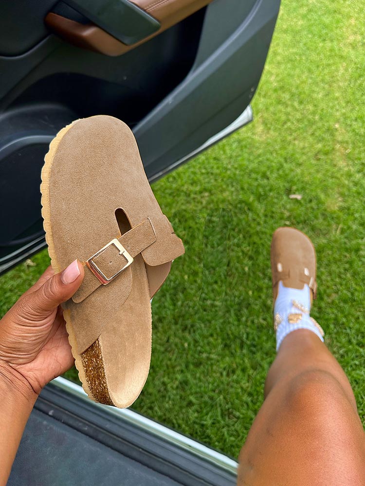 Suede Slip-On Sandals - Elara Row