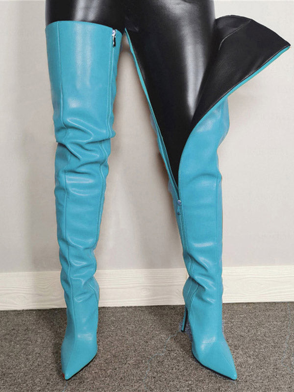 Full Zip Over The Knee Leather Boots - Elara Row