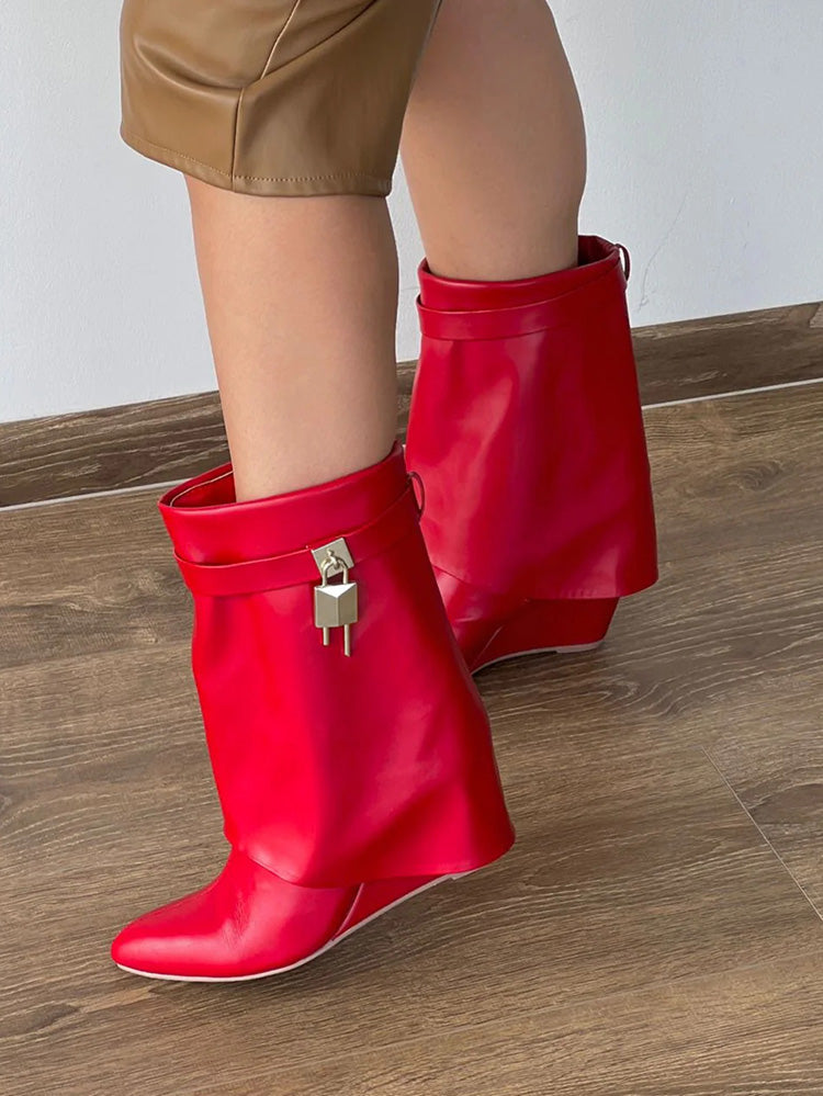 Lock & Key Leather Wedge Calf Booties